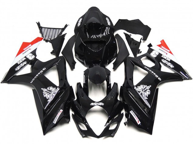 Negro Personalizado Con Un Toque De Blanco & Rojo 07-08 Suzuki GSXR 1000 Carenado Negro Personalizado Con Un Toque De Blanco & Rojo 07-08 Suzuki GSXR 1000 Carenado