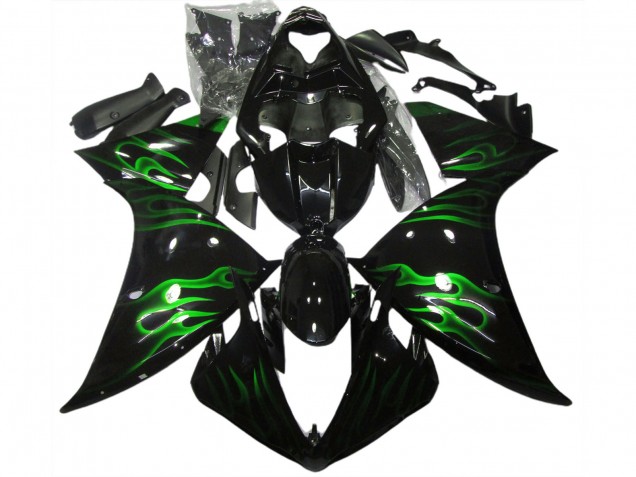 Negro & Verde Llama 09-11 Yamaha R1 Carenado Negro & Verde Llama 09-11 Yamaha R1 Carenado