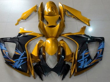 Oro Brillante & Negro 06-07 Suzuki GSXR 600-750 Carenado