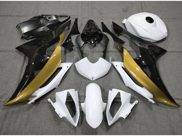 Oro Personalizado En Blanco & Negro 08-16 Yamaha R6 Carenado Oro Personalizado En Blanco & Negro 08-16 Yamaha R6 Carenado