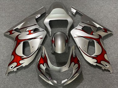 Plata Brillante & Rojo 01-03 Suzuki GSXR 600-750 Carenado