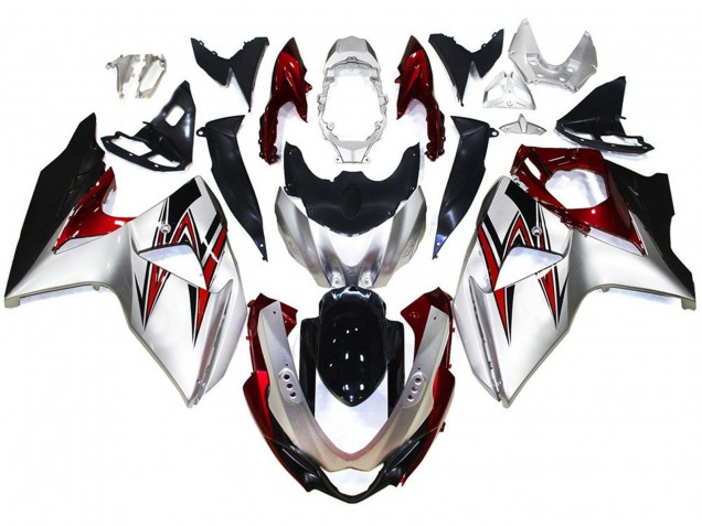 Plata Con Toques Rojos 09-16 Suzuki GSXR 1000 Carenado Plata Con Toques Rojos 09-16 Suzuki GSXR 1000 Carenado