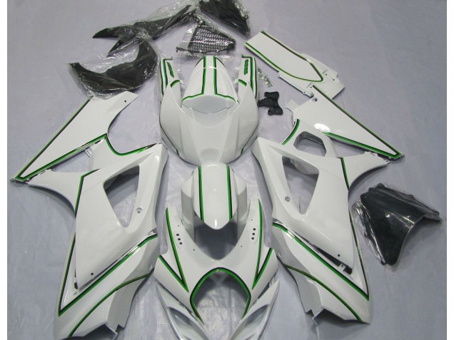 Raya Pin Verde Blanco Brillante 07-08 Suzuki GSXR 1000 Carenado Raya Pin Verde Blanco Brillante 07-08 Suzuki GSXR 1000 Carenado