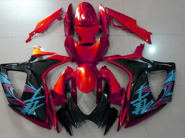 Rojo Brillante & Negro 06-07 Suzuki GSXR 600-750 Carenado
