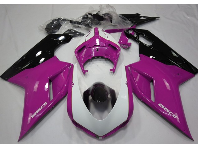 Rosa Brillante & Blanco 07-14 Ducati 848 1098 1198 Carenado Rosa Brillante & Blanco 07-14 Ducati 848 1098 1198 Carenado