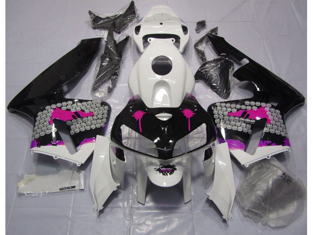Salpicadura Rosa Sobre Negro Brillante 05-06 Honda CBR600RR Carenado Salpicadura Rosa Sobre Negro Brillante 05-06 Honda CBR600RR Carenado