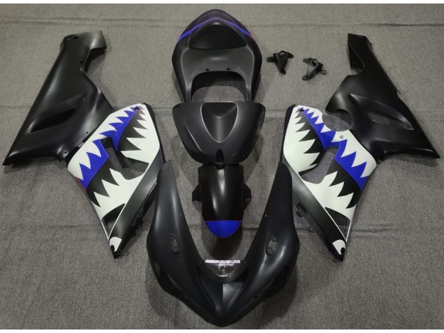 Tiburón Negro Mate & Azul 05-06 Kawasaki ZX6R Carenado Tiburón Negro Mate & Azul 05-06 Kawasaki ZX6R Carenado