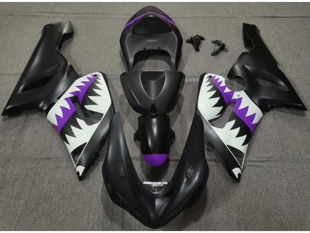 Tiburón Negro Mate & Morado 05-06 Kawasaki ZX6R Carenado Tiburón Negro Mate & Morado 05-06 Kawasaki ZX6R Carenado