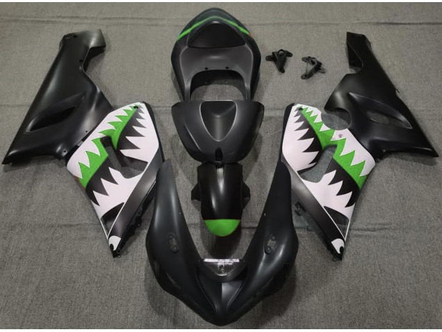 Tiburón Negro Mate & Verde 05-06 Kawasaki ZX6R Carenado Tiburón Negro Mate & Verde 05-06 Kawasaki ZX6R Carenado