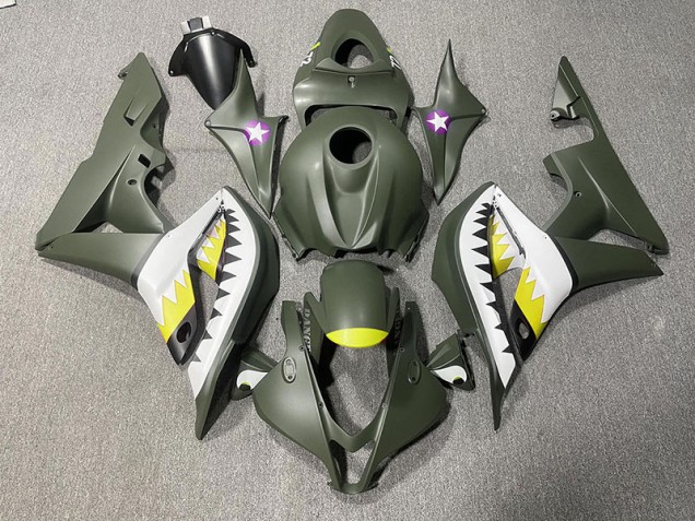 Tiburón Verde Mate & Amarillo 07-08 Honda CBR600RR Carenado Tiburón Verde Mate & Amarillo 07-08 Honda CBR600RR Carenado