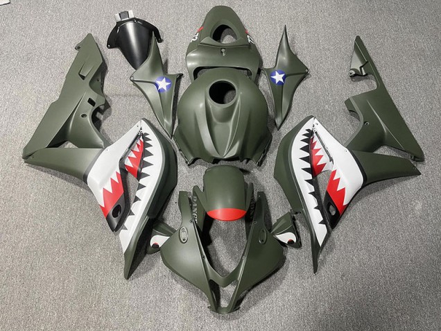 Tiburón Verde Mate & Rojo 07-08 Honda CBR600RR Carenado Tiburón Verde Mate & Rojo 07-08 Honda CBR600RR Carenado